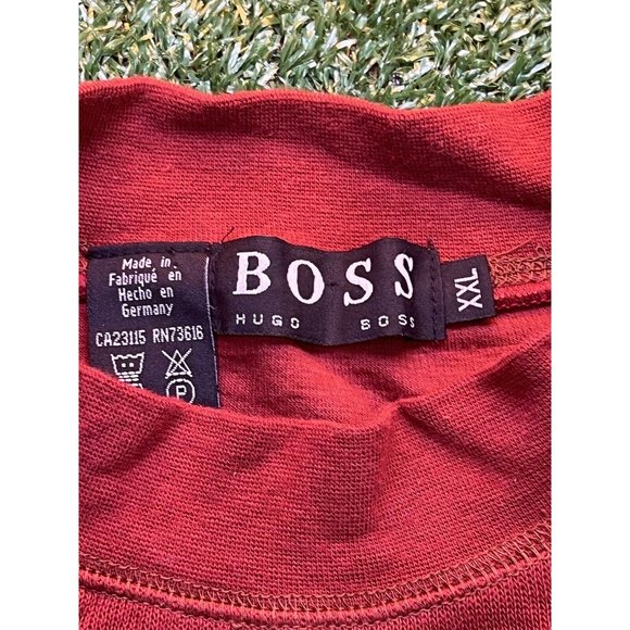 Hugo Boss Sweater Mens 2XL XXL Red Maroon Cotton Solid Knit Slim Crew Pullover - Picture 4 of 6